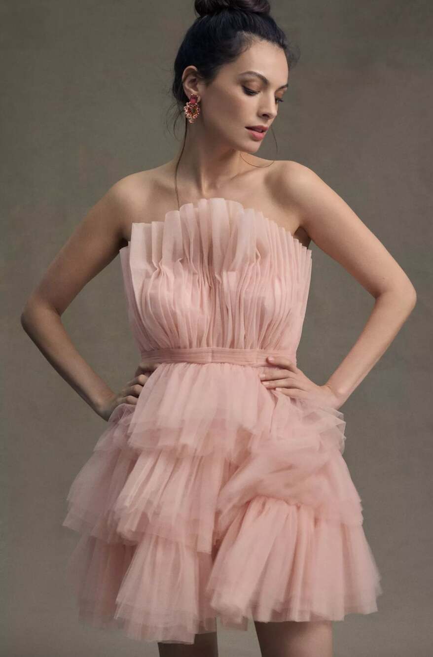 Anthropologie BHLDN Strapless Tiered Tulle Mini Dress Size 12 NWT